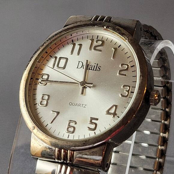 Details Mens Quartz Watch Silver Dial Expansion Band Stainless Steel Back Tested - Picture 8 of 15